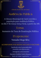 REMARCADA: Audiência “Aumento da Taxa de Iluminação Pública” ocorrerá no dia 17 deste mês