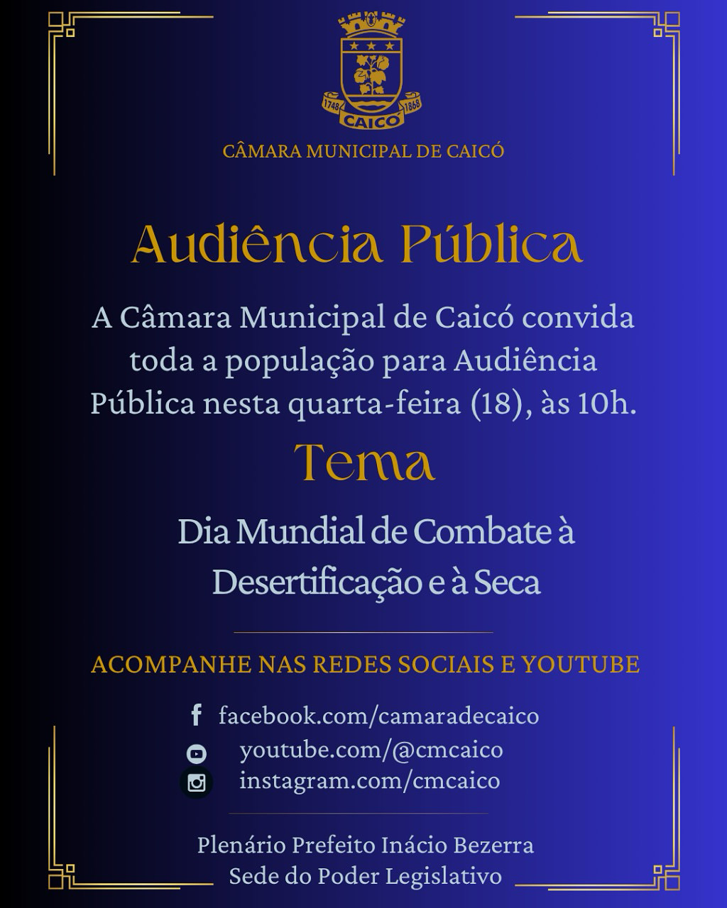 Audiência Pública debaterá combate à desertificação e manutenção da sustentabilidade econômica local