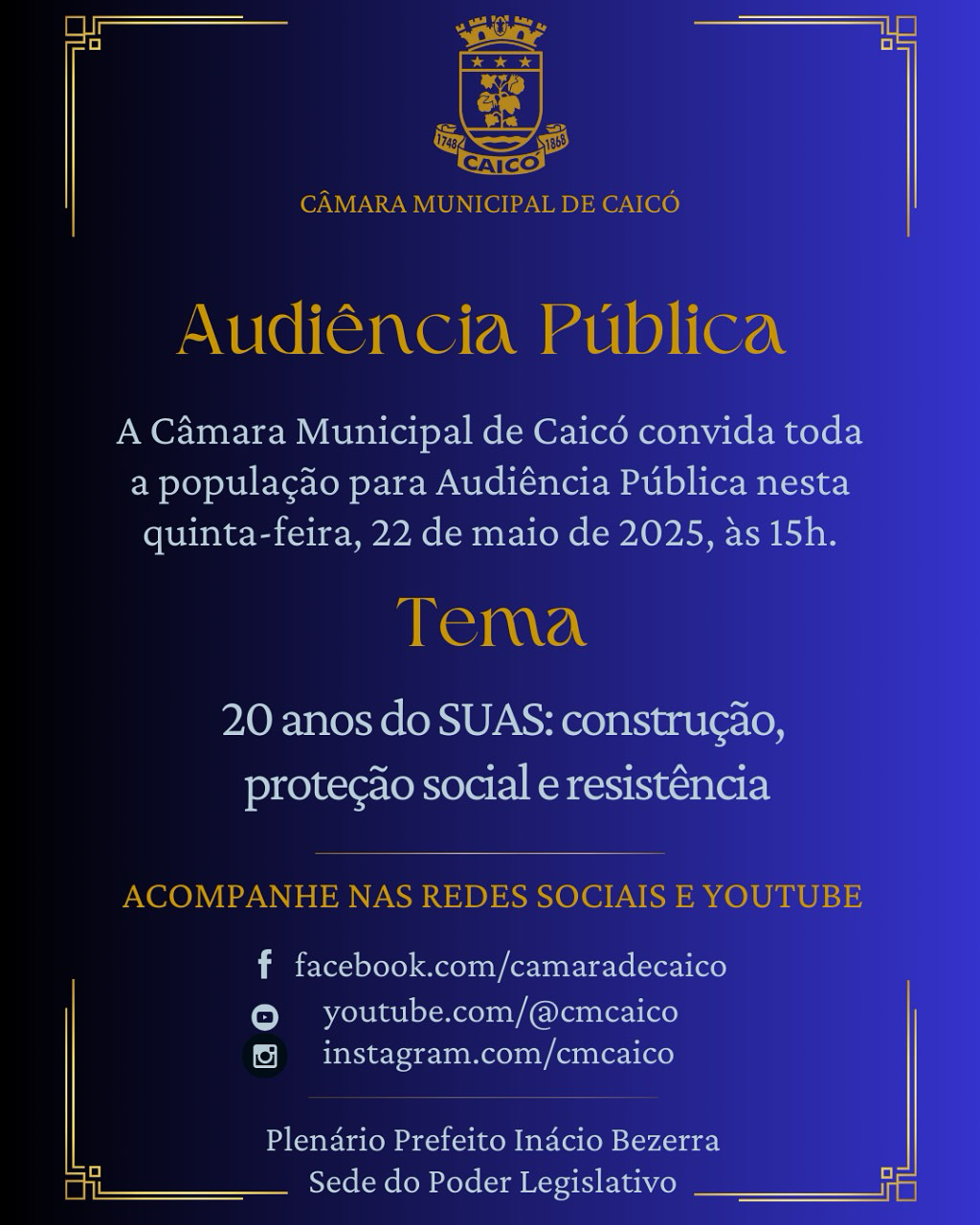 Audiência Pública debaterá os 20 anos do SUAS em preparação para a 14ª Conferência Municipal de Assistência Social de Caicó