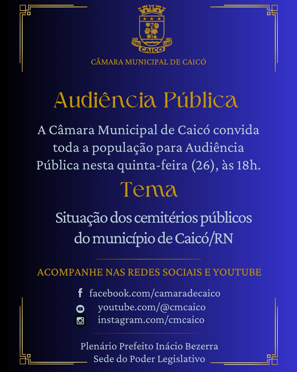 Audiência Pública discutirá situação dos cemitérios públicos de Caicó