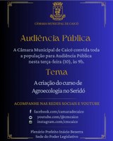 Câmara de Caicó promoverá Audiência Pública sobre a criação do curso de Agroecologia no Seridó