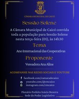 Câmara de Caicó promoverá Sessão Solene em homenagem ao Ano Internacional das Cooperativas