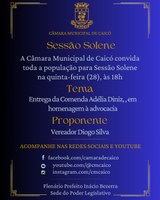 Câmara Municipal de Caicó promoverá Sessão Solene de entrega da Comenda Adélia Diniz, em homenagem à advocacia