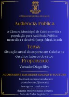 Câmara promoverá Audiência Pública “Situação atual do esporte em Caicó e os desafios futuros” nesta terça-feira (14)