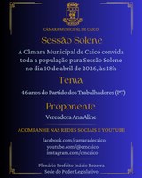 Câmara promoverá Sessão Solene em alusão aos 46 anos do PT