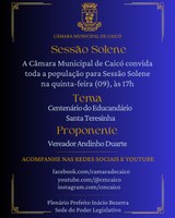 Câmara promoverá Sessão Solene em homenagem ao centenário do Educandário Santa Teresinha