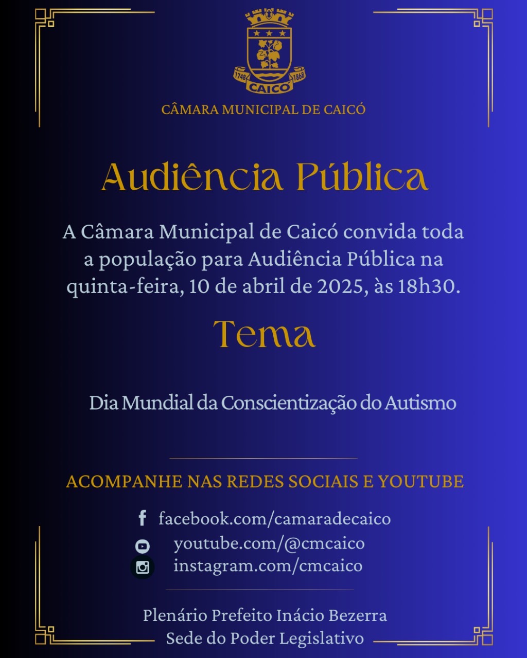 CMC promoverá Audiência Pública em alusão ao Dia Mundial de Conscientização do Autismo