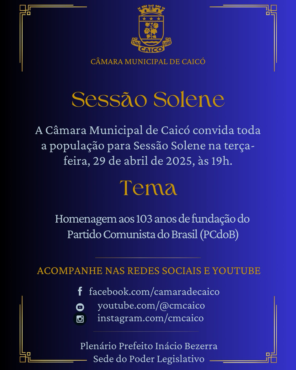 Sessão Solene da CMC homenageará 103 anos do PCdoB