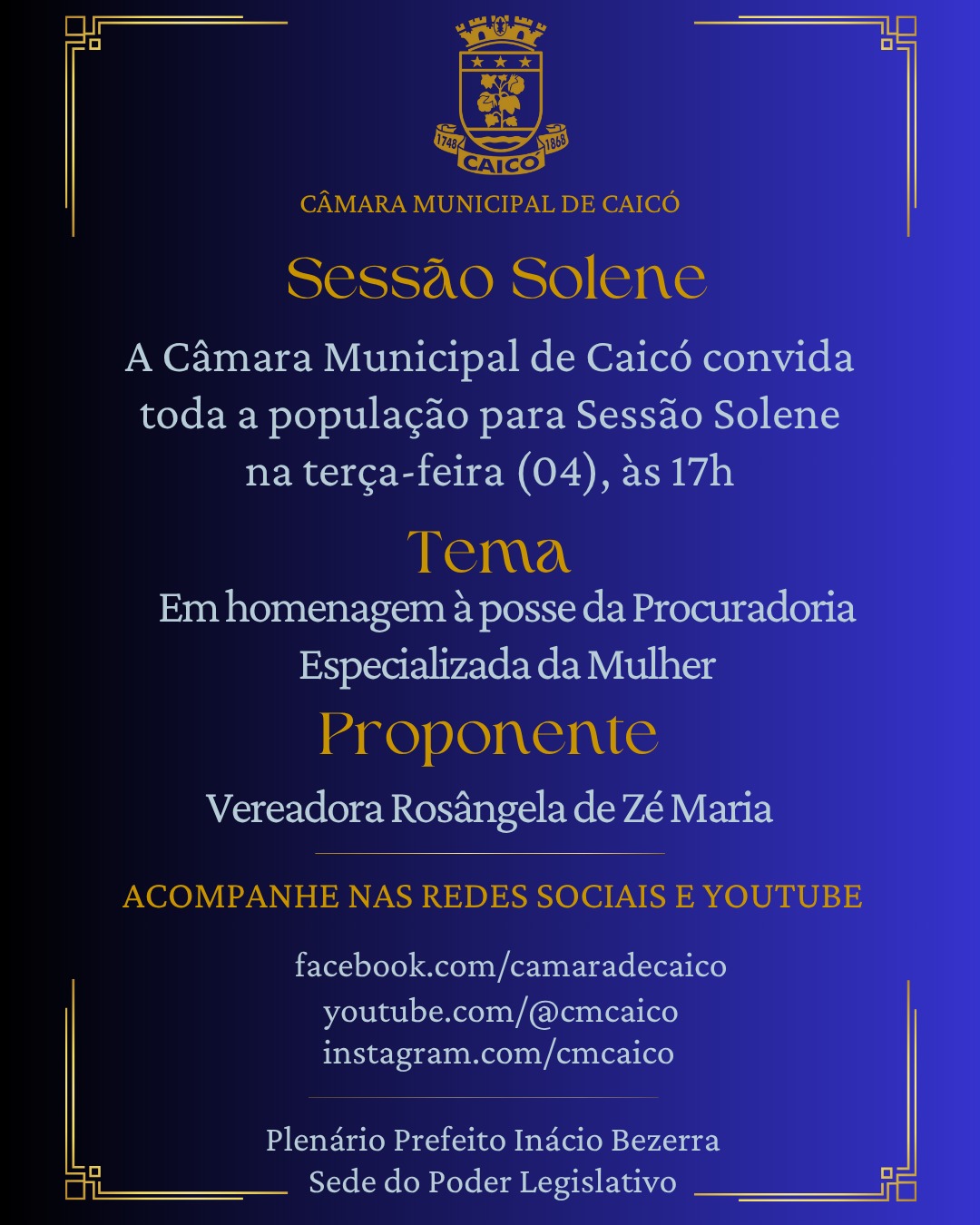 Sessão Solene homenageará posse da Procuradoria Especializada da Mulher